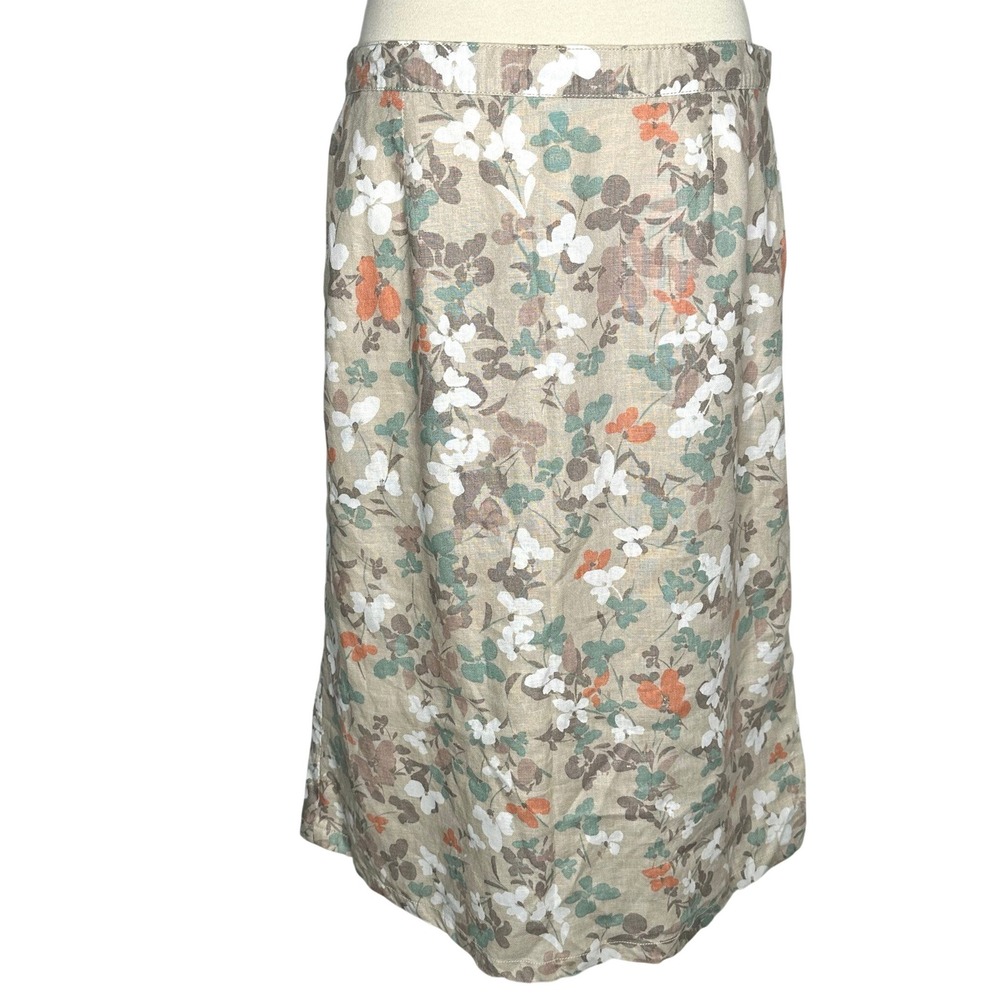 LL Bean 100% Linen Floral Midi Cottagecore Skirt Size 14 Side Zip NWOT